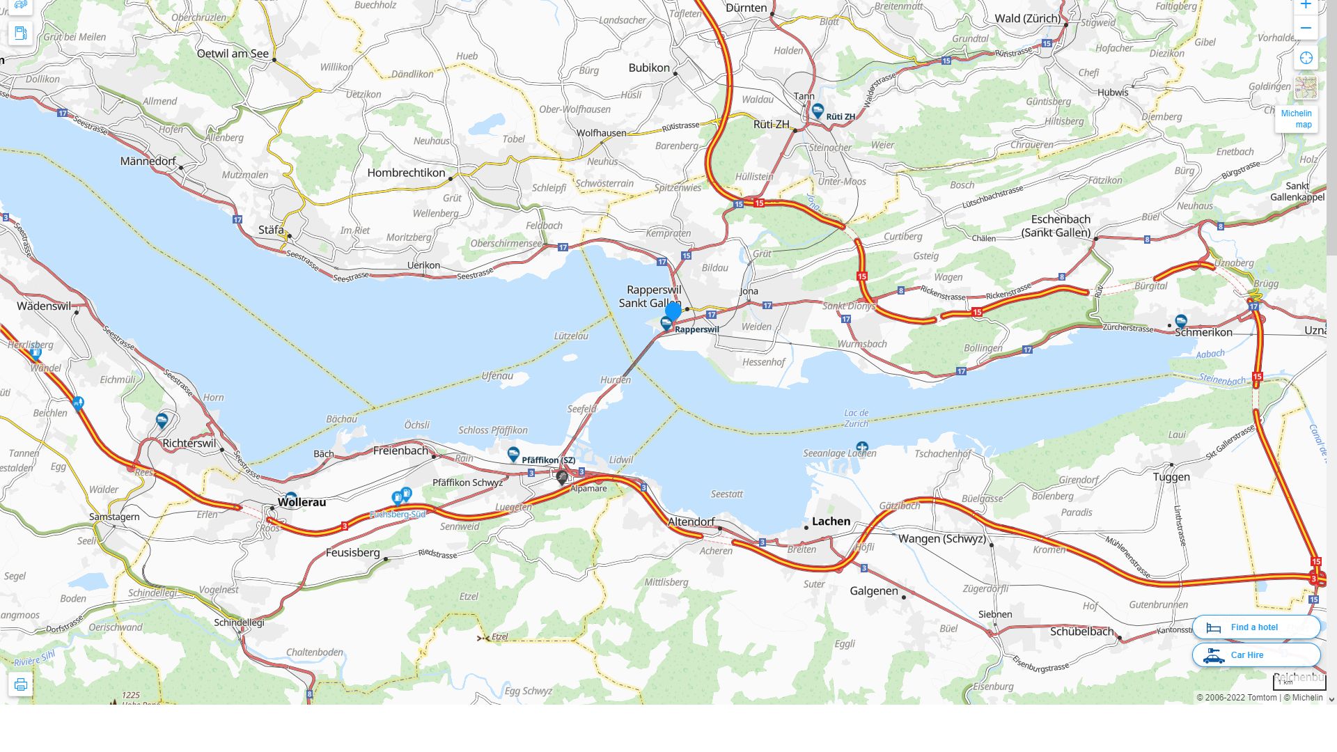 Rapperswil Jona Highway and Road Map